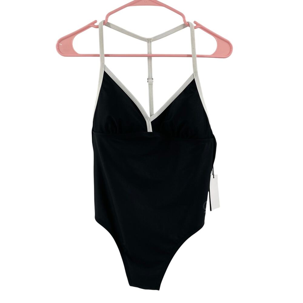 DKNY Swimsuit Size Small Black White T-Strap Back Sporty Swim One Piece NWT - Picture 3 of 16